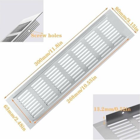 4 Stück Aluminium-lüftungsgitter, Großes Rechteckiges Lüftungsgitter, Belüftungsgitter Für Ofen, Schrank- Und Möbelbelüftung (80x300 Mm)