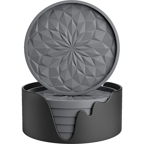 Silikon-untersetzer In Grau, Maße 10x10x0,65 Cm, 6er-set Mit Basis Für Getränke- Und Weingläser.