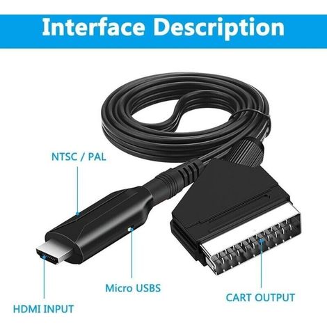 Scart-zu-hdmi-konverter, Scart-hdmi-kabel, Scart-zu-hdmi-adapter, Scart-zu-hdmi Mit Scart-eingangskabel Und Hdmi-ausgangsanschluss, Für Monitor, Tv, Projektor, Stb, Vhs, Xbox, Ps3