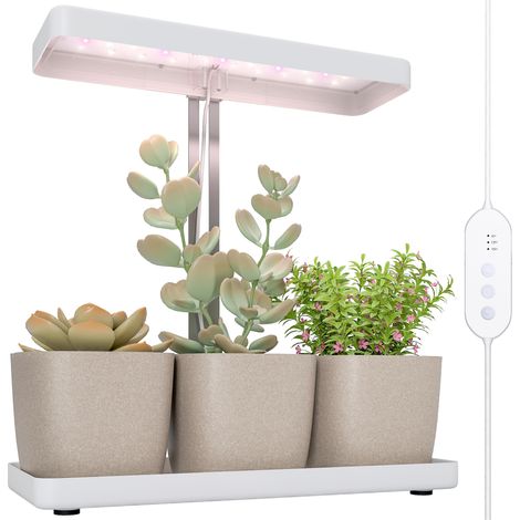 Led-pflanzenlampe Mit 42 Leds, 3 Töpfen, Timer Und Dimmbarer Beleuchtung, 45 X 18,8 X 47,8 Cm, Weiß
