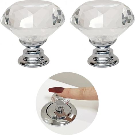 Set Aus 2 Kristall-spülknöpfen In Diamantform, Zubehör Zum Anheben Des Toilettendeckels, Farbe Kristall