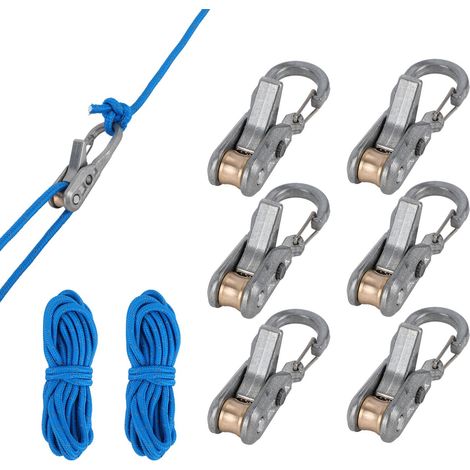 6 Stück Edelstahl-paracord-spanner, Seil Mit Rollen-spannvorrichtung & 2 Stück 3 M Nylonseil-werkzeug Zum Festziehen, Kompatibel Für 2 Mm/3 Mm Seile, Camping, Boot, Wandern, Planen, Abspannleinen