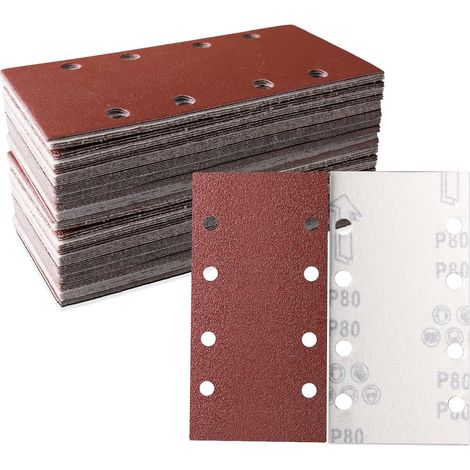 Set Aus 30 Schleifblättern, 93 X 185 Mm – Quadratisches Klett-schleifpapier Mit 8 Löchern, Körnung 80 – Ideal Zum Schleifen, Polieren Und Entrosten – Geeignet Für Rechteckschleifer