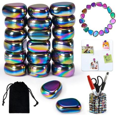 20 Farbige Hämatit-magnete, Unregelmäßig Geformte Magnetische Steine Mit Aufbewahrungsbeutel, Für Erwachsene, Ideal Zur Stressbewältigung, Dekoration Oder Fürs Büro.