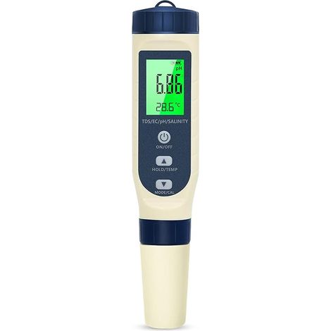Multifunktionaler Ph-meter (ph/salzgehalt/ec/tds/temp), 5-in-1 Elektronischer Ph-meter Mit Automatischer Temperaturkompensation, Schwimmbad-ph-tester Geeignet Für Trinkwasser, Hydroponik, Spa