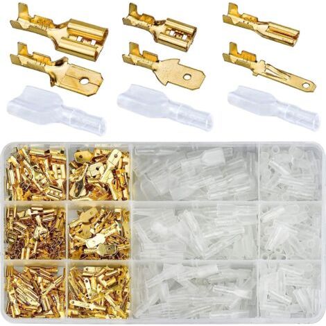600 Stück Kabelschuhe Aus Messing, 2,8/4,8/6,3 Mm Elektrische Kabelschuhe Mit Isoliertem Griff, Männliche Und Weibliche Gabelstecker, Crimp-kabelverbinder Für Automobile, Boote, Motorräder Und Autos