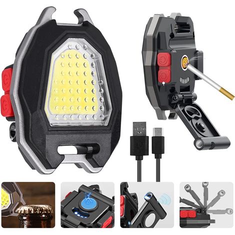 Multifunktionales Schlüsselanhänger-notfall-led-licht: Usb-mini-taschenlampe, Wasserdicht, Wiederaufladbar, Mit Cob-led, Zigarettenanzünder-funktion Für Camping, Reparaturen Und Notbeleuchtung [energi