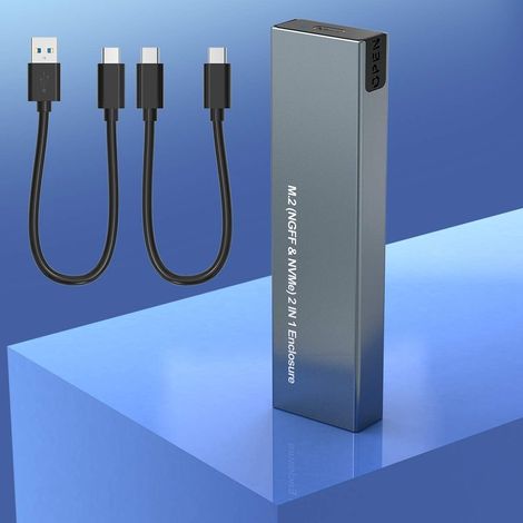 M.2 Nvme Sata Ssd-gehäuse, Doppelprotokollfähiges Ssd-gehäuse Aus Aluminiumlegierung Mit Usb C 3.1 Gen 2 Und Usb3.0 Auf M.2 M-key B+m Key, Unterstützt Bis Zu 2 Tb, Kompatibel Mit 2230 2242 2260 2280,