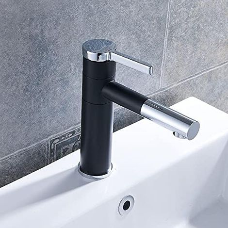 Drehbarer Wasserhahn + Griff Oder Für Badezimmer, Eleganter Waschtischmischer, Schwarz-silber