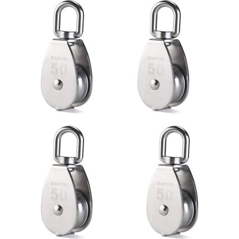 Satz Von 4 Heberollen M50, Tragkraft 400 Kg, Robuste Drehbare Seilrollenblock Aus Edelstahl 304