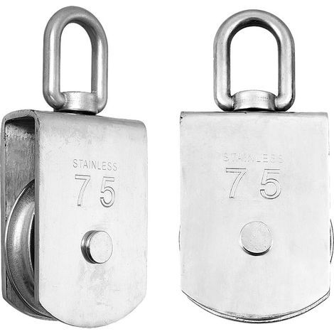 Satz Von 2 Heberollen M75, Tragkraft 750 Kg, Robuste Schwenkbare Seilrollenblock Aus Edelstahl 304
