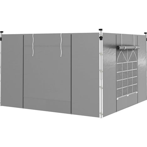 2 Seitenwände Für Zelte 300x200 Cm Mit Rollfenster Und Reißverschlusstür Für 3x3 M Oder 3x6 M Zelte, Grau