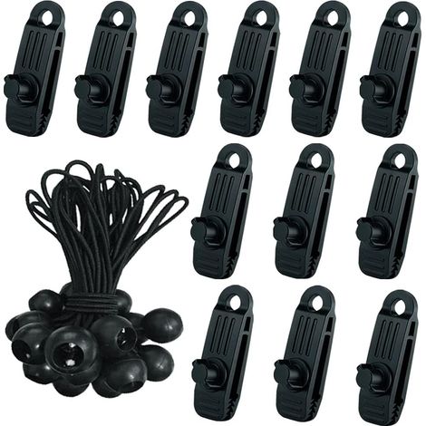 24 Stück Zeltklammern Für Planen, Mit 12x Planenklemmen Und 12x Elastischen Spanngurten, Ösenklemmen Für Planen, Campingzubehör Für Zelte, Poolplanen, Planen, Vordächer, Pavillons