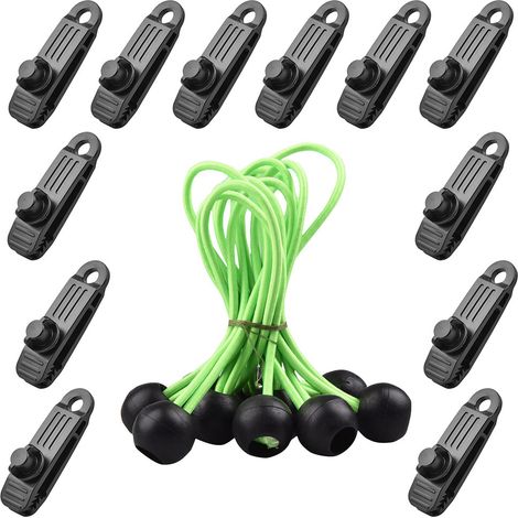24 Stück Zeltklammern Für Planen, Mit 1x Klemmen Für Planen Und 12x Elastische Spanngurte, Ösenklemmen Für Planen, Campingzubehör Für Zelte, Poolplanen, Planen, Vordächer, Pavillons, Zelte