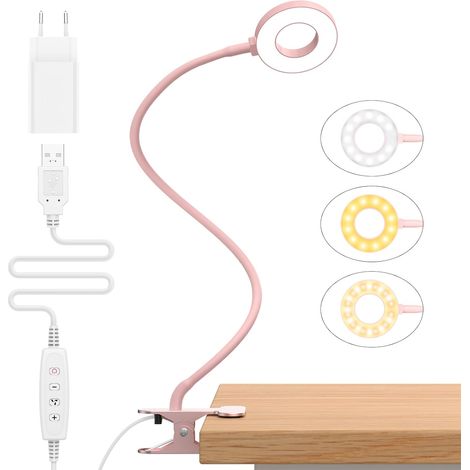 10w Klemm-schreibtischlampe Mit Usb-ladegerät [3 Lichtmodi & 10 Helligkeitsstufen] 360° Flexibel, Klemmbare Leselampe, 70cm Led-schreibtischlampe Für Zuhause/büro