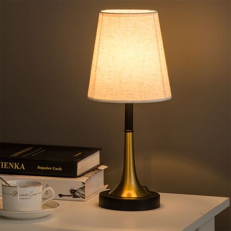 Nachttischlampe, Tischleuchte Mit Stoff- Und Metallschirm, Geeignet Für Schlafzimmer, Wohnzimmer Und Büro, 38 Cm Hoch, 16 Cm Breit
