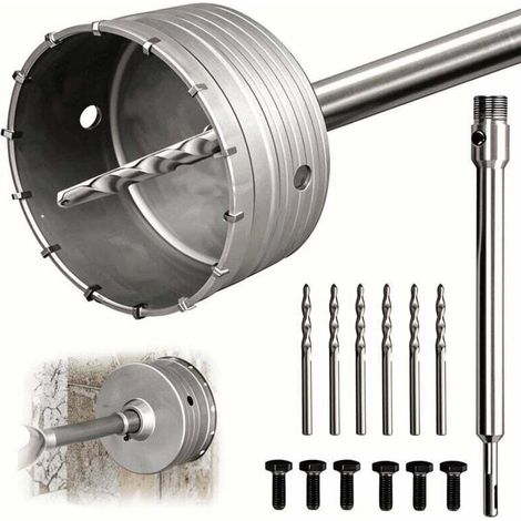 Glockensäge 150 Mm, 220 Mm Sds-plus-verlängerungsstange, Mit Sds-plus-adapter 220 Mm Und 6 Zentrierbohrern 110 Mm, Für Fliesen Und Beton, Glockensägen Kernbohrer Beton