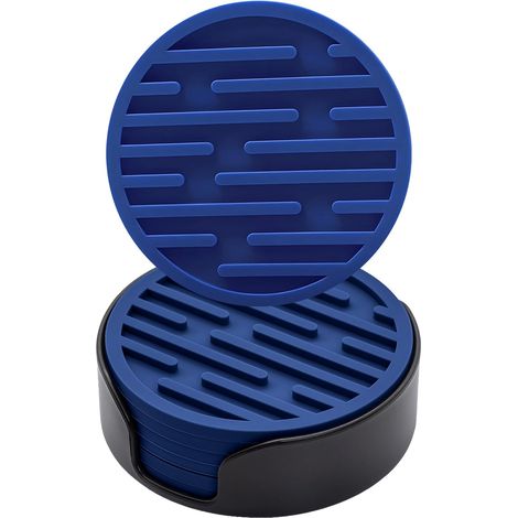 6er-set Silikon-untersetzer, 10 Cm Durchmesser (marineblau) Mit Haltern, Rutschfeste Runde Untersetzer, Geeignet Für Tassen Und Trinkgläser