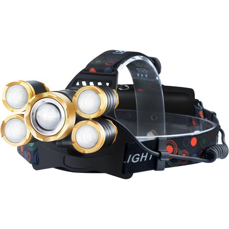 Stirnleuchte Strong Light T6, Hochleistungsstarke Auf Dem Kopf Montierte Taschenlampe, Ultrahelles Wasserdichtes Nachtangellicht Für Den Außenbereich, Induktionsgesteuerte Tragbare 5-scheinwerfer-leuc