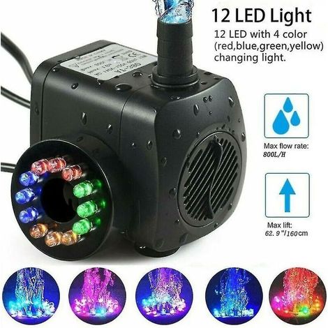 Brunnenpumpe 15w 800l/h, Teichpumpe, Springbrunnenpumpe, Gartenpumpe, Brunnenpumpe Mit 12 Leds