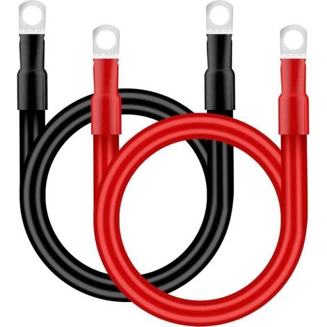Kfz-batteriekabel 35mm² 50cm Wechselrichter-batteriekabel 2awg 12v Batteriekabel Mit M10 Ösenklemmen Für Lkw, Auto, Motorrad, Marine, Solar, Rot Und Schwarz, 2 Stück