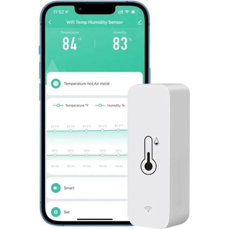 Set Mit 1 Wifi-hygrometer Für Zuhause, Innen- Und Außenbereich – Kabelloser Temperatur- Und Feuchtigkeitssensor Mit App-warnung Aus Der Ferne, Kompatibel Mit Der Tuya-app