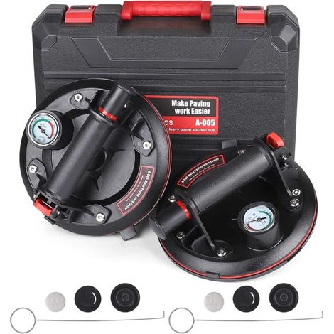 2x Fliesensauger Mit Manometer, Professioneller Glassauger, Maximale Tragfähigkeit 200 Kg, 8-zoll-saugnapf Für Windschutzscheiben, Glas, Fliesen, Möbel, Inklusive Transportkoffer, Schwarz