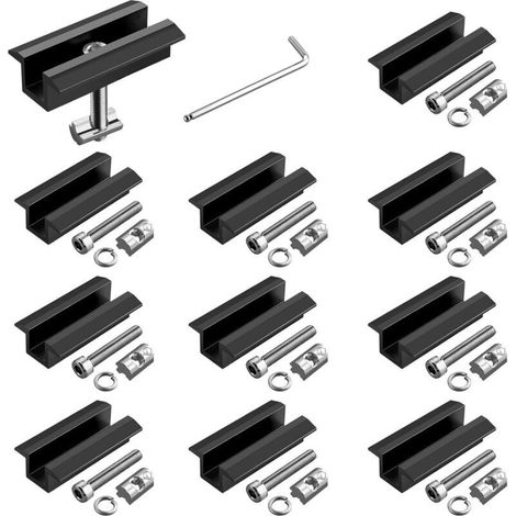 Set Aus 10 Solar-mittelklemmen, 70 Mm Breite, Aluminium-halterung Zur Befestigung Von Solarmodulen, Für Rahmenhöhen Von 30-42 Mm, Schwarz