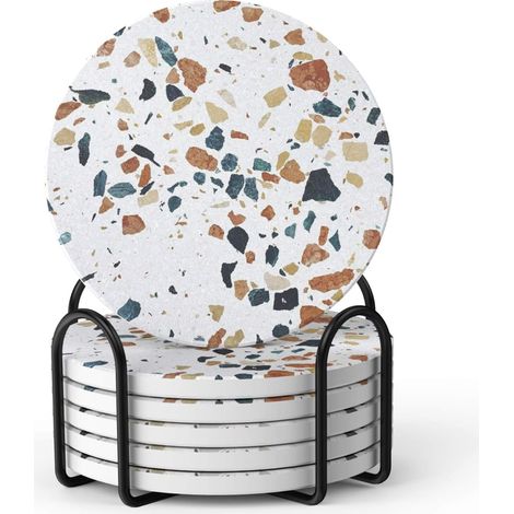 6er-set Saugfähige Untersetzer Mit Halterung Zum Schutz Vor Kratzern Und Schmutz, Einweihungsgeschenk Für Die Inneneinrichtung, 10 Cm – 2 Terrazzo-motive