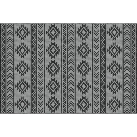 Moderner Outdoor-teppich Aus Polypropylen In Schwarz Und Grau, Reversibel Und Faltbar, 182 X 274 Cm