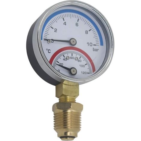 Thermomanometer 80mm Manometer Druck Temperatur Thermometer Kessel Heizung Radialgewinde (80mm 0-10bar 1/4")