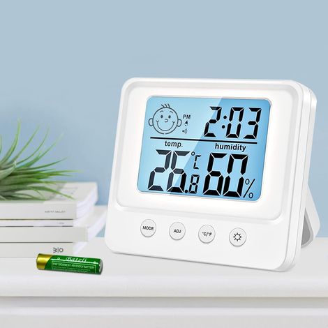 Innenthermometer Hygrometer, Feuchtigkeitsmesser Wetterstation Für Innenräume, Intelligente Hintergrundbeleuchtung, Uhr, Datum, Umschaltbar Zwischen °c/°f, Thermometer Für Zuhause, Büro Und Gewächshau