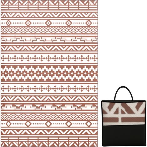 Wendbarer Outdoor-teppich, 1,8 X 2,7 M, Pp-bodenteppich Mit Geometrischem Mauermuster, Rot-weiß, Mit Tragetasche