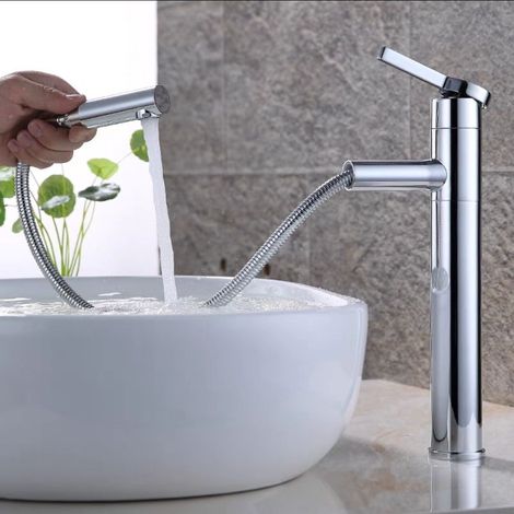 Badezimmer-wasserhahn, 360° Drehbarer Waschtischmischer, Hoher Auslauf, Ausziehbar, Geeignet Für Waschbecken, Verchromter Messing-waschtischmischer