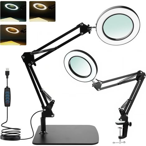 Comeder Lupe 15x Mit Licht Und Ständer – Verstellbarer Arm, 3 Farbmodi, Led Mit Dimmbarer Helligkeit, Freihändige Klemme Zum Lesen, Basteln, Nähen Und Für Hobbyzwecke (basis 1)