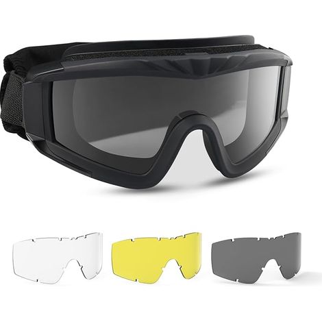 Taktische Militärische Schutzbrille Mit 3 Austauschbaren Gläsern, Uv400-schutz, Beschlagfreie Schießbrille, Outdoor-sportbrille Für Jagd, Radfahren Und Paintball, Schwarz