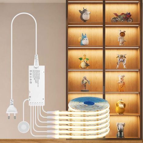 Cob Led-streifen 1 M, 6 Rollen 12 V Warmweiß Akustikpaneele Cob Led-streifen Zuschneidbar, Mit Touch- Und Handfeger-dimmerschalter, Für Weinschränke, Regale, Schränke