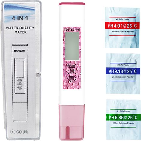 Digitaler Wassertester, Tragbarer Und Empfindlicher Ph Tds Ec Temp Wasserqualitäts-teststift Für Pool Und Trinkwasser (rosa)