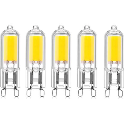 5 Stück 2w G9 Cob Led Lampen, 220v, 200 Lumen, Entspricht 10w-20w Halogenlampe, Für Kronleuchter, Tischlampe, Wandleuchte, Warmweiß 3000k [energieeffizienzklasse A++]