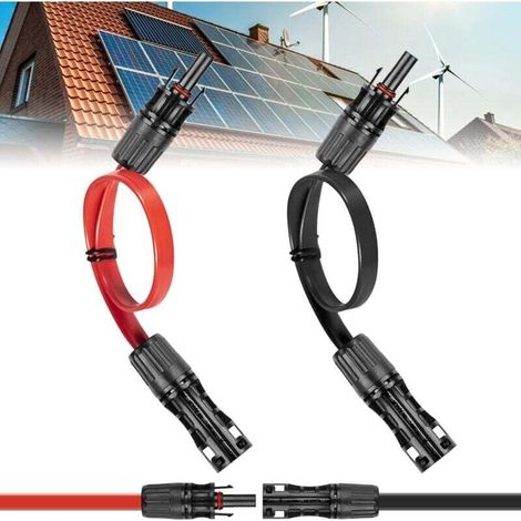 Flaches Solarkabel 4mm², 1 Paar Solar-verlängerungskabel, Sehr Flexibles Photovoltaisches Verlängerungskabel Mit Steckern Und Kupplung, Wasserdichter Ip67-stecker (rot/schwarz)