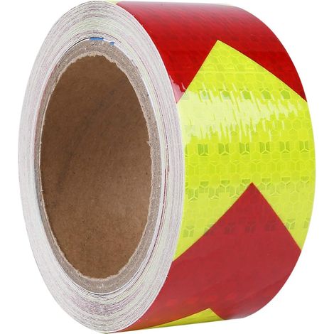 Rouge/jaune - Reflexstreifen Pfeil, Reflektierender Warnstreifen, Sicherheitsbandrolle Für Den Transport - 5cm-25m