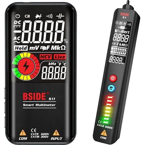 Bside Kit Intelligentes Multimeter & Spannungsprüfer-stift Mit Großem Farbdisplay, Wiederaufladbares Multimeter Und Spannungstester, Kombiniertes Elektrisches Testkit Für Elektriker