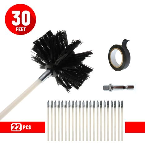 Reinigungsset Für Pelletöfen, Verstellbar, 100 Mm Bürste, 22 Stangen À 41 Cm + 1 Bürstenkopf 10 Cm + 1 Klebeband + 1 Sechskantstange