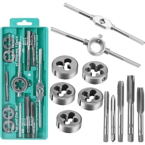 12-teiliges Metrisches Gewindebohrer- Und Schneideisen-set M3-m12 Aus Stahl, Gewindebohrer Mit Nuten, Schneideisen Für Gewinde, Schraubenausdreher Für Metall, Zur Gewindereparatur