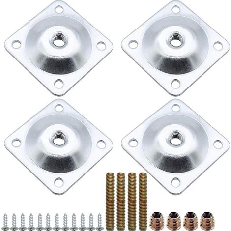 Satz Aus 4 Metall-montageplatten Für Möbelfüße – Robuste Befestigung Mit Schrauben Und Bolzen – Für Sofas, Tische Und Sessel – Silber
