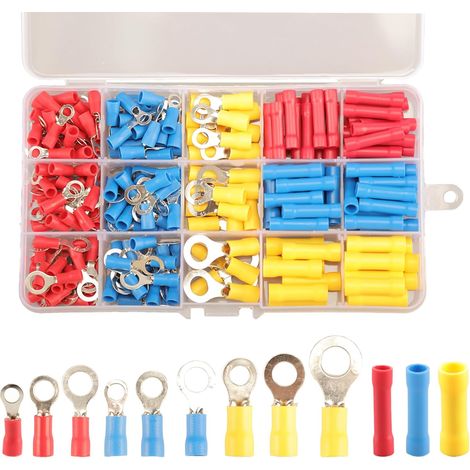 258 Stück Elektrische Ringkabelschuhe, Stumpfe Verbinder, 12 Arten Von Isolierten Ring- Und Stumpfkabelschuhen, Elektrische Klemmen, Isolierte Crimpklemmen, Kabelverbinder Für Elektrische Drähte