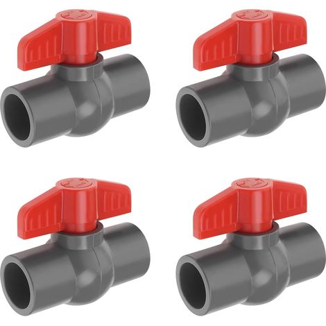 4 Stück Pvc-kugelhahn, Pvc-steckmuffe Mit Lochdurchmesser, Absperrventil Für Schwimmbäder Und Aquarien, Rot/grau, 25 Mm