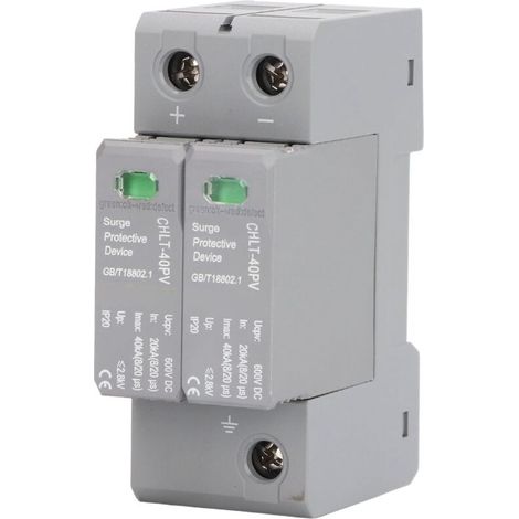 2-poliger Dc-überspannungsschutz 600v – Schutz Gegen Überspannungen 20ka – Schutzlevel 2,8kv – Montage Auf Standard 36mm-schiene