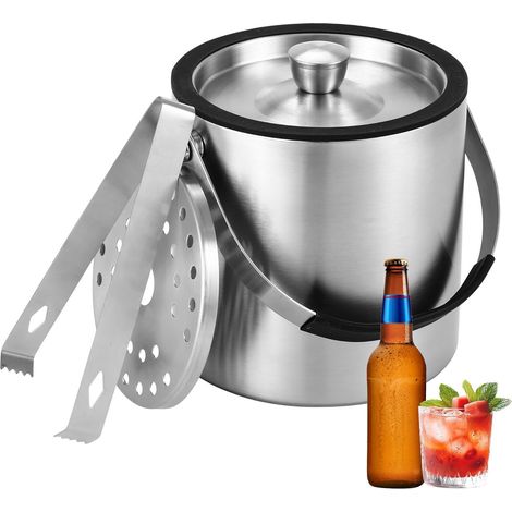 1,6 L Eisbehälter Aus Edelstahl, Champagnerkübel Mit Eiszange Und Abtropfgitter, Ideal Zum Kühlen Von Champagner, Wein, Getränken, Bier Und Obst