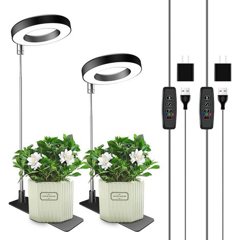 Wachstumslicht Für Pflanzen, Schwarz, Mit Teleskopischem Ständer 16-65cm, 2er-set Mit Sockel Und Netzteil, Warmweißes Licht, Mit Timer-einstellung